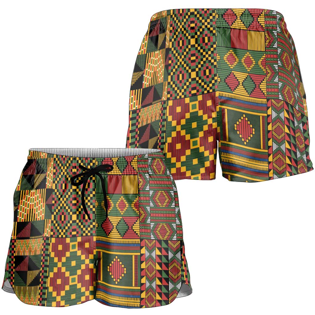 African American Quilt Kente Fusion Shorts for Women Version 2