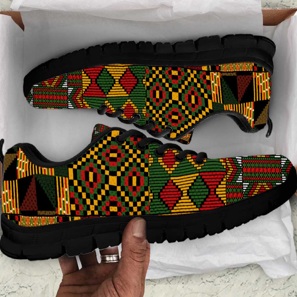 African American Quilt Kente Fusion Sneakers Version 2