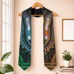 African Dashiki and Polynesian Pattern Graduation Stole Half Green-Gold