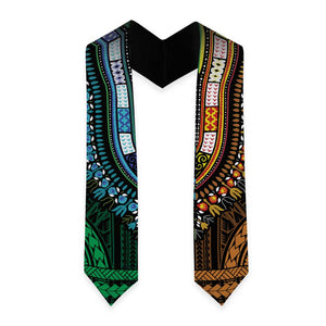 African Dashiki and Polynesian Pattern Graduation Stole Half Green-Gold