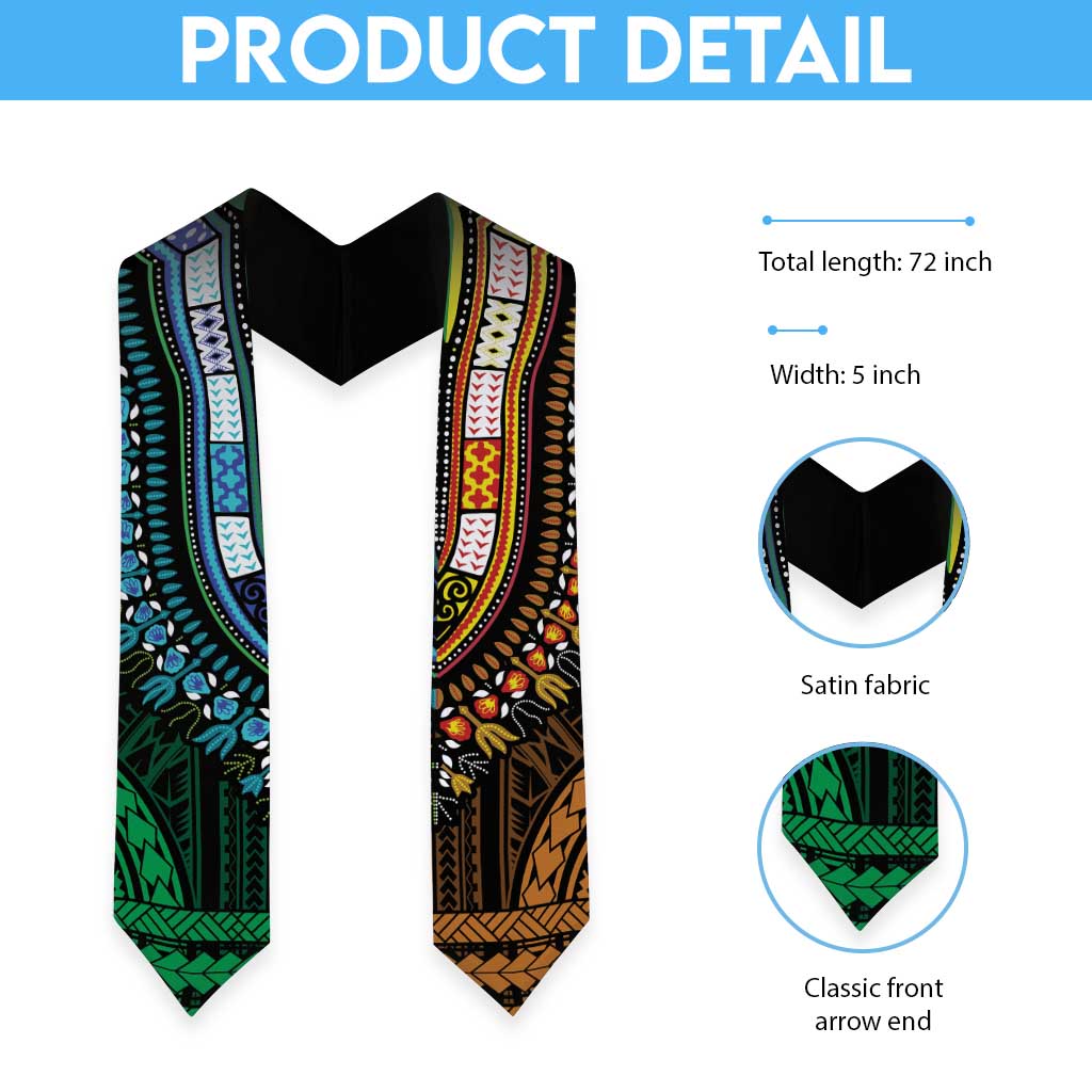 African Dashiki and Polynesian Pattern Graduation Stole Half Green-Gold