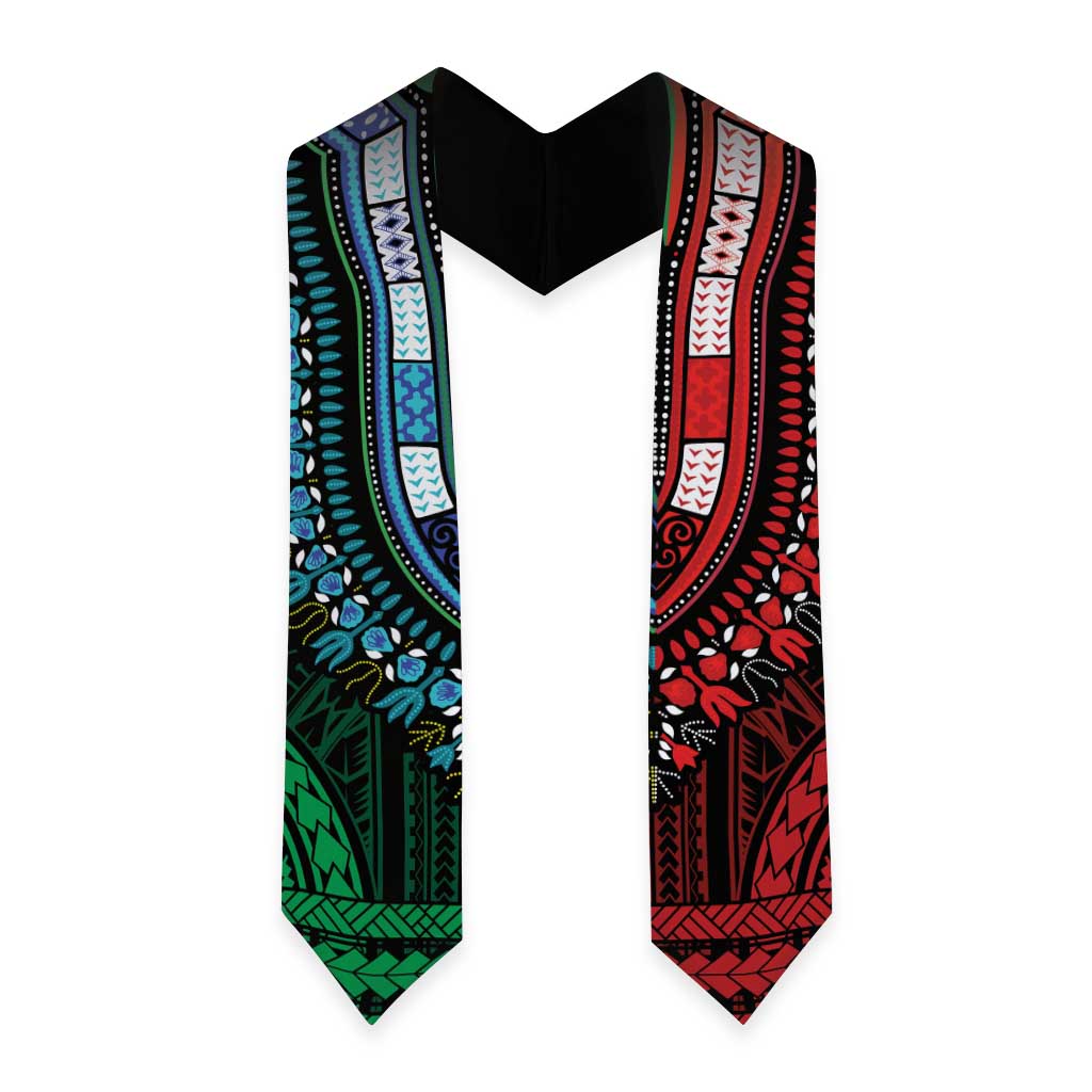 African Dashiki and Polynesian Pattern Graduation Stole Half Green-Red