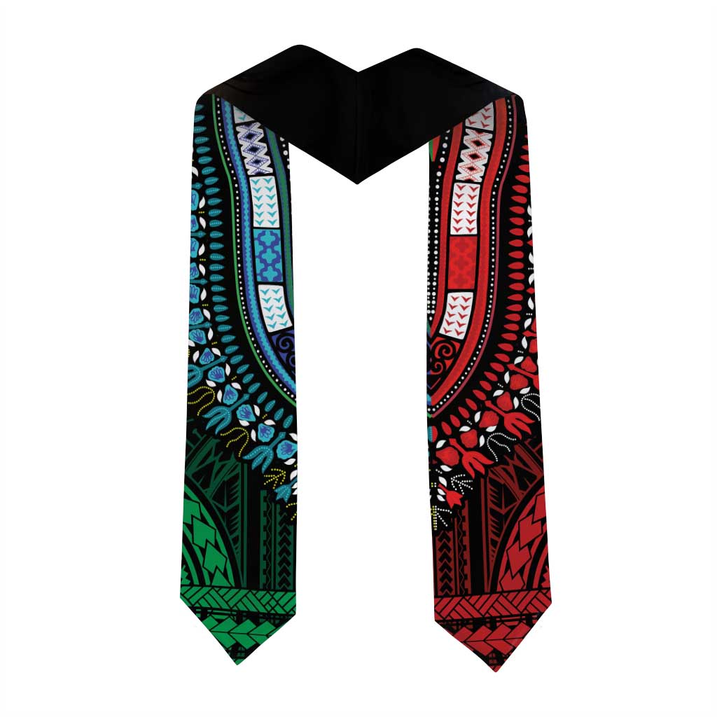 African Dashiki and Polynesian Pattern Graduation Stole Half Green-Red