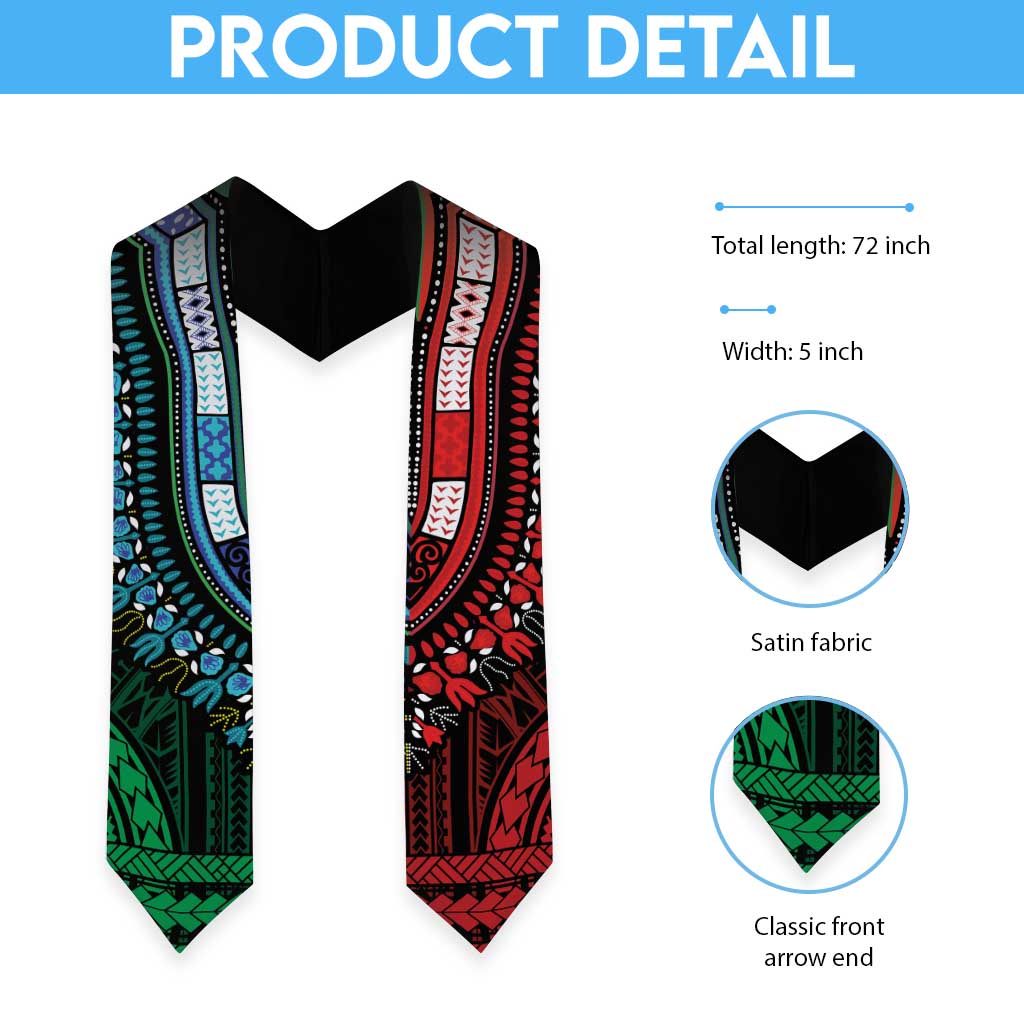 African Dashiki and Polynesian Pattern Graduation Stole Half Green-Red