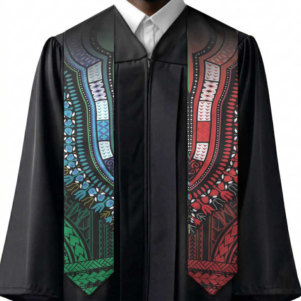 African Dashiki and Polynesian Pattern Graduation Stole Half Green-Red