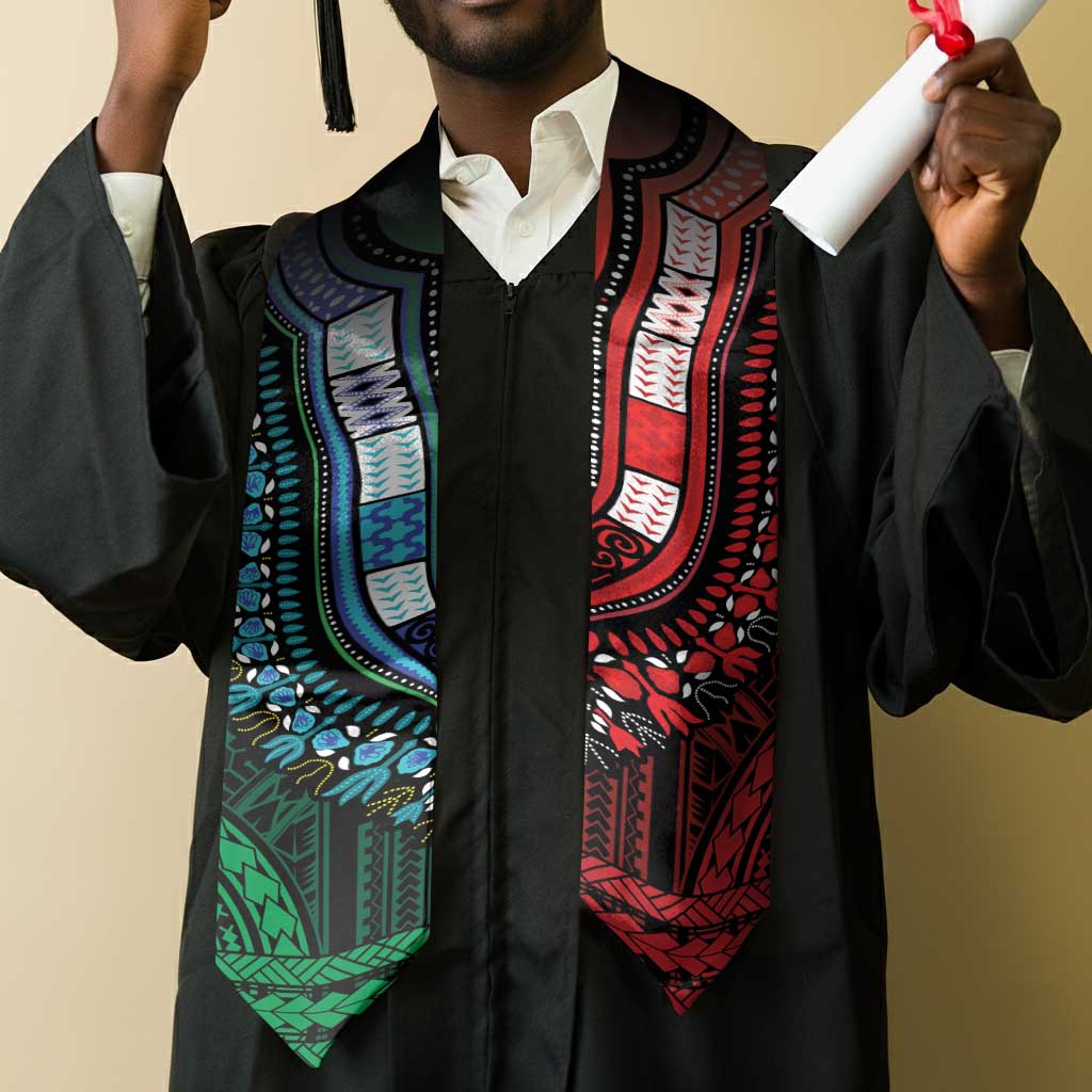 African Dashiki and Polynesian Pattern Graduation Stole Half Green-Red