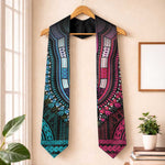 African Dashiki and Polynesian Pattern Graduation Stole Half Teal-Pink