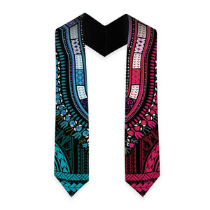 African Dashiki and Polynesian Pattern Graduation Stole Half Teal-Pink