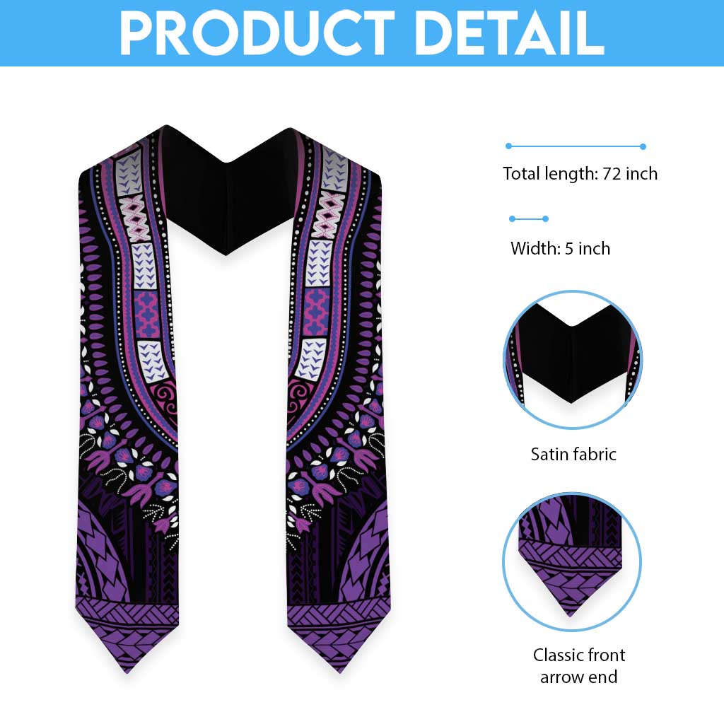 African Dashiki and Polynesian Pattern Graduation Stole Purple