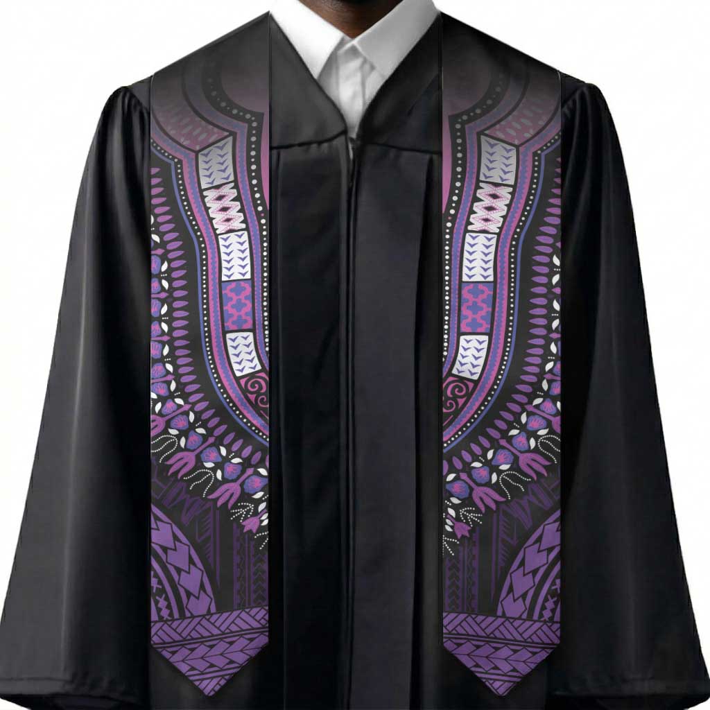 African Dashiki and Polynesian Pattern Graduation Stole Purple