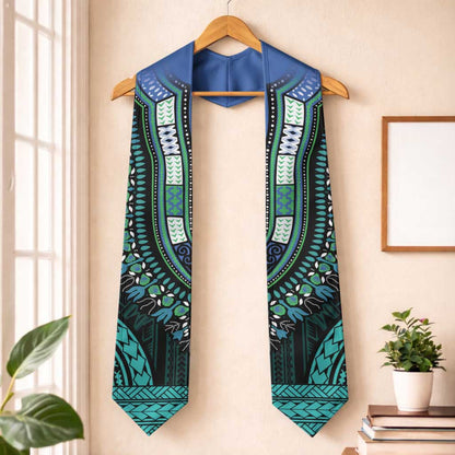 African Dashiki and Polynesian Pattern Graduation Stole Teal