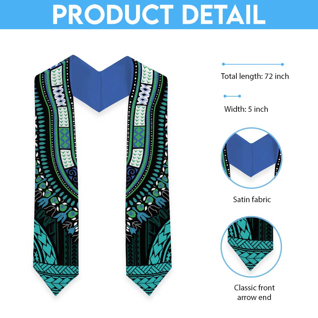 African Dashiki and Polynesian Pattern Graduation Stole Teal