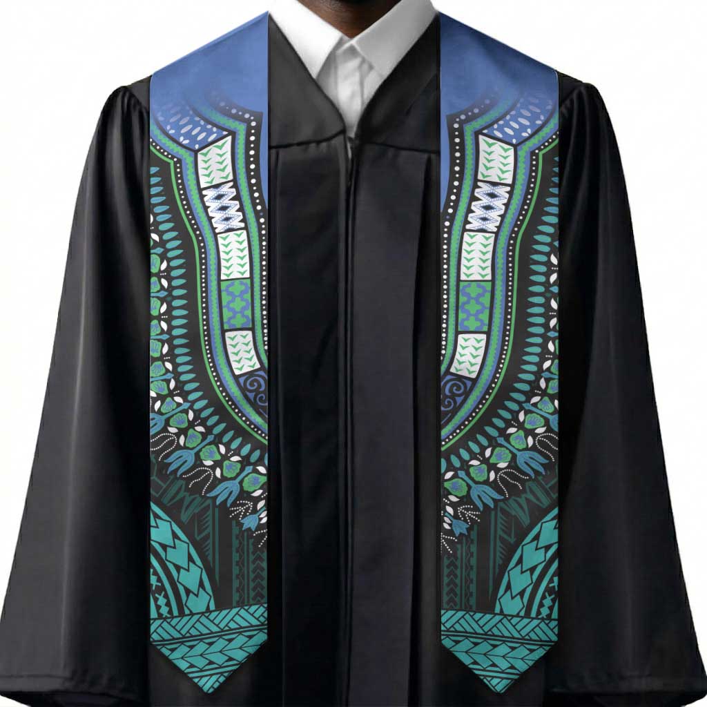 African Dashiki and Polynesian Pattern Graduation Stole Teal