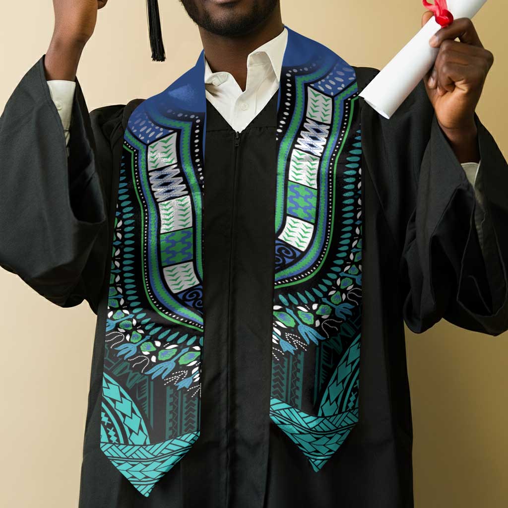 African Dashiki and Polynesian Pattern Graduation Stole Teal