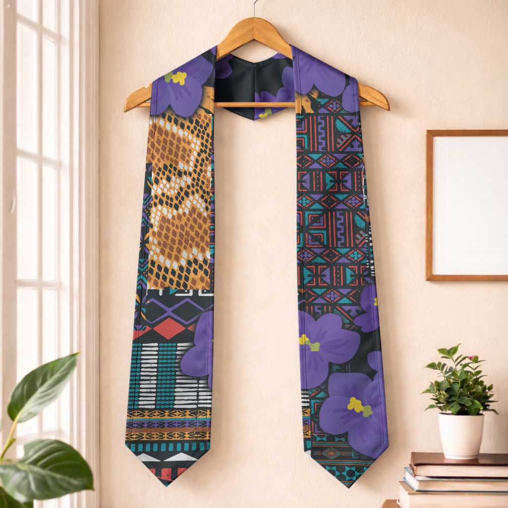 African Violets Flowers Graduation Stole Mix Native Tribal Pattern