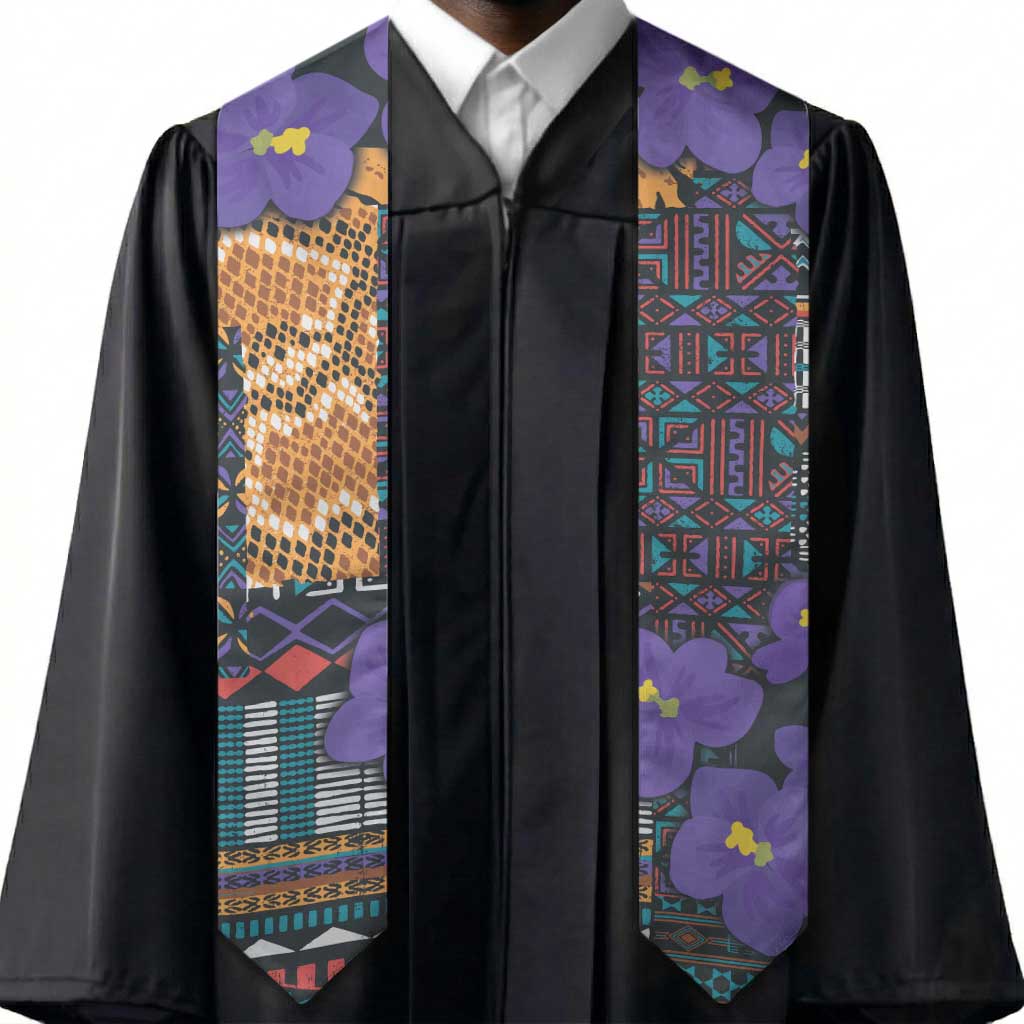 African Violets Flowers Graduation Stole Mix Native Tribal Pattern