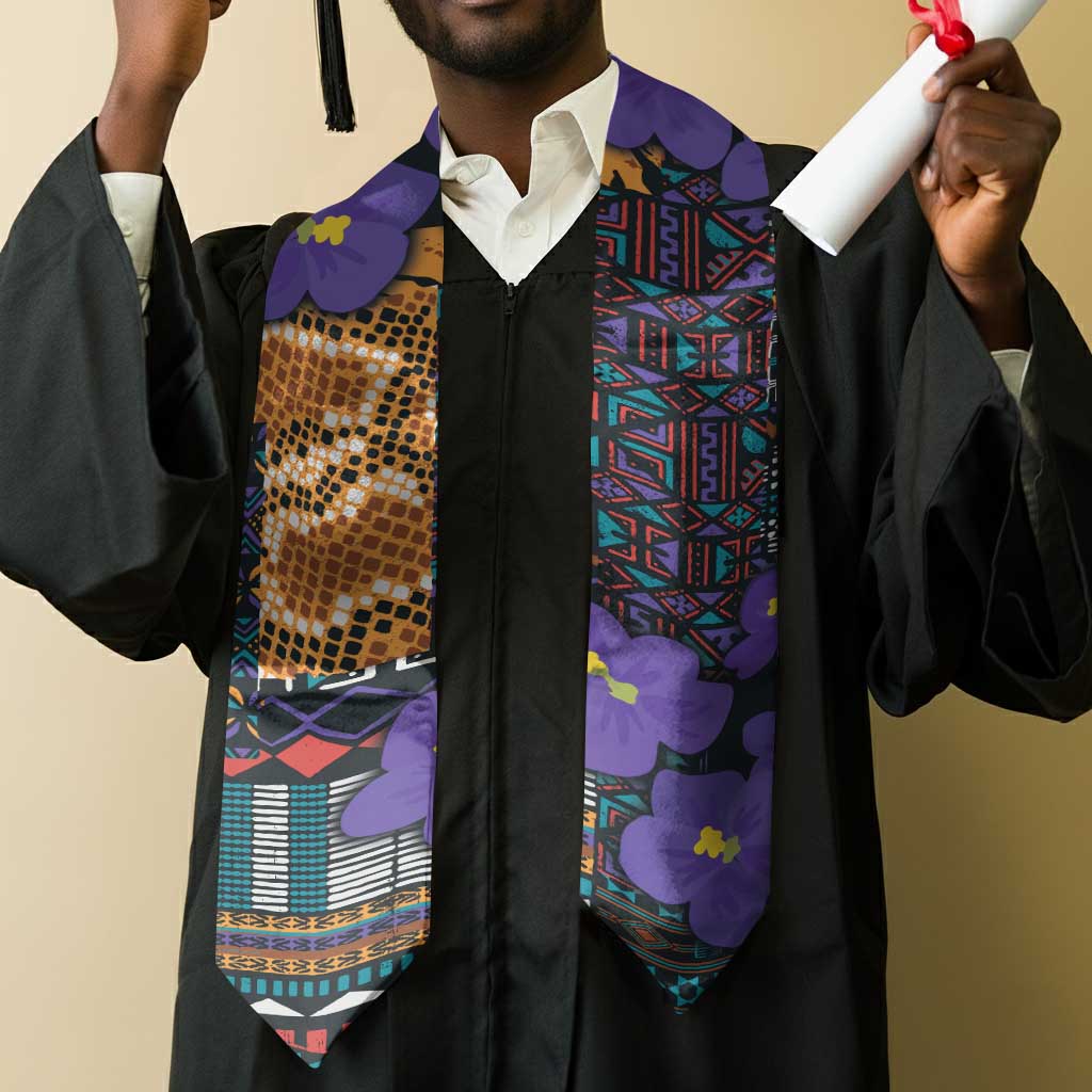 African Violets Flowers Graduation Stole Mix Native Tribal Pattern