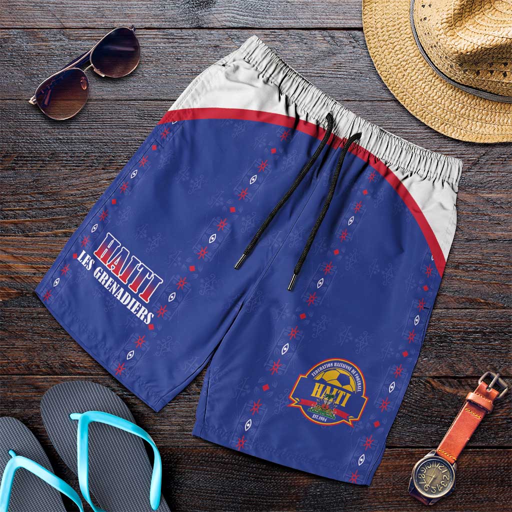 Afro-Haitians Football Pride Shorts for Men Les Grenadiers Veve Vodou Blue Version - African Pride