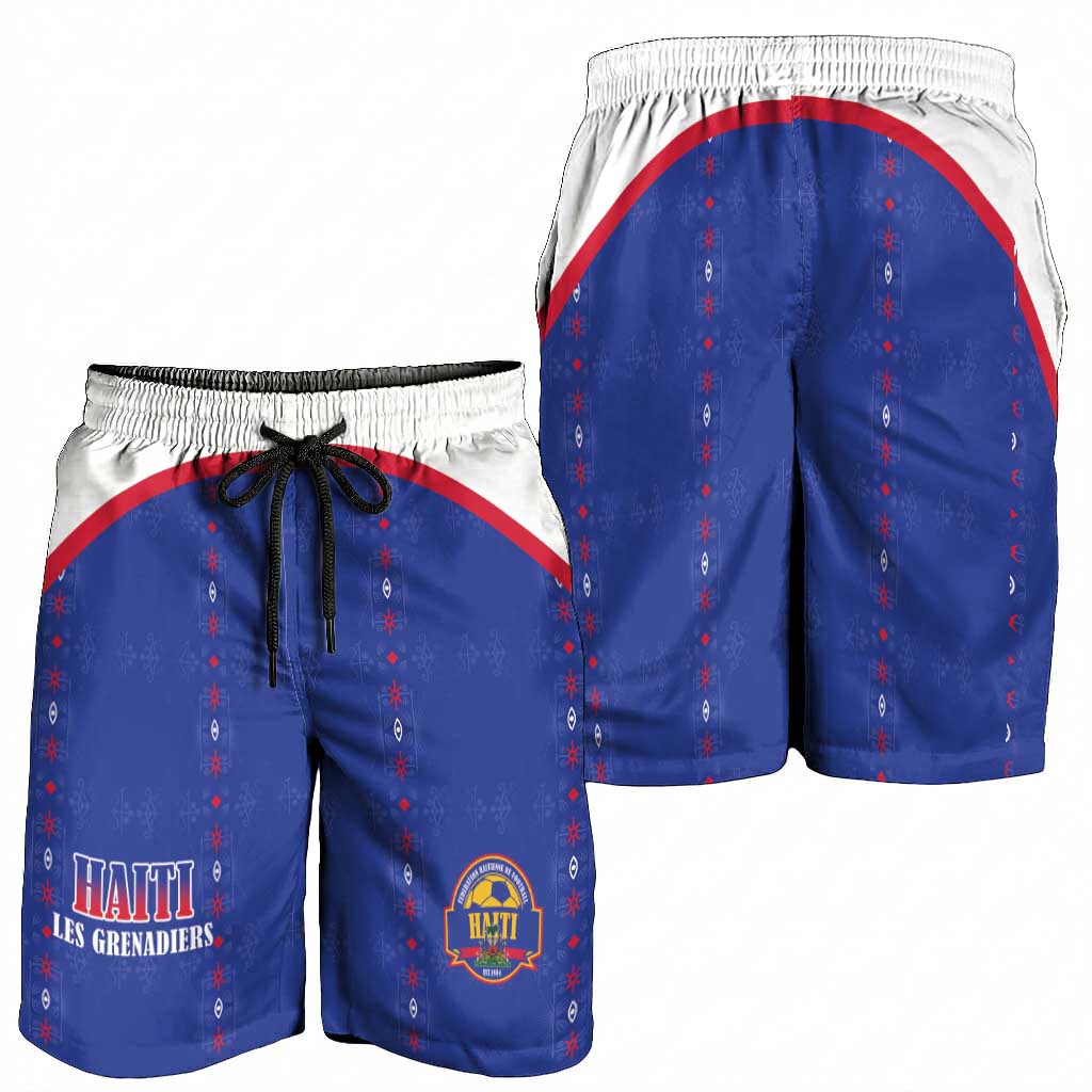 Afro-Haitians Football Pride Shorts for Men Les Grenadiers Veve Vodou Blue Version - African Pride