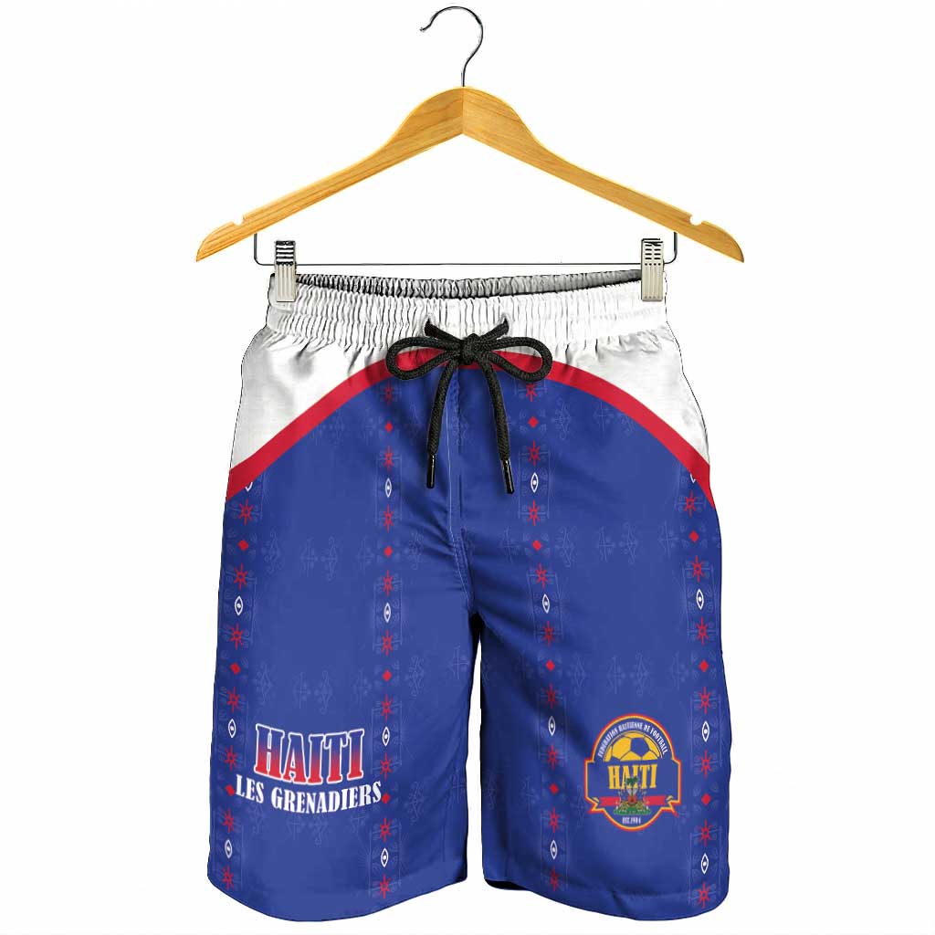 Afro-Haitians Football Pride Shorts for Men Les Grenadiers Veve Vodou Blue Version - African Pride