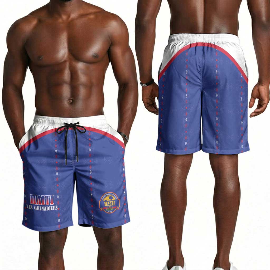 Afro-Haitians Football Pride Shorts for Men Les Grenadiers Veve Vodou Blue Version - African Pride