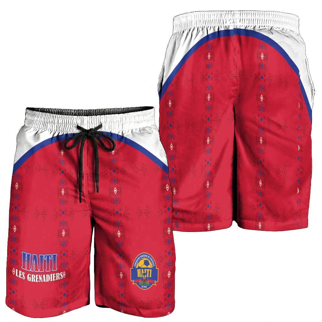 Afro-Haitians Football Pride Shorts for Men Les Grenadiers Veve Vodou Red Version - African Pride