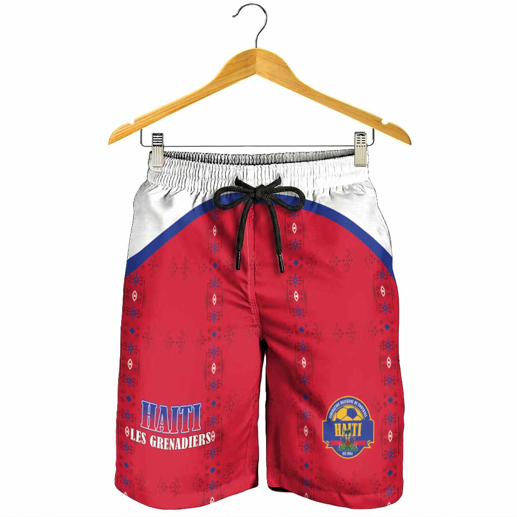 Afro-Haitians Football Pride Shorts for Men Les Grenadiers Veve Vodou Red Version - African Pride