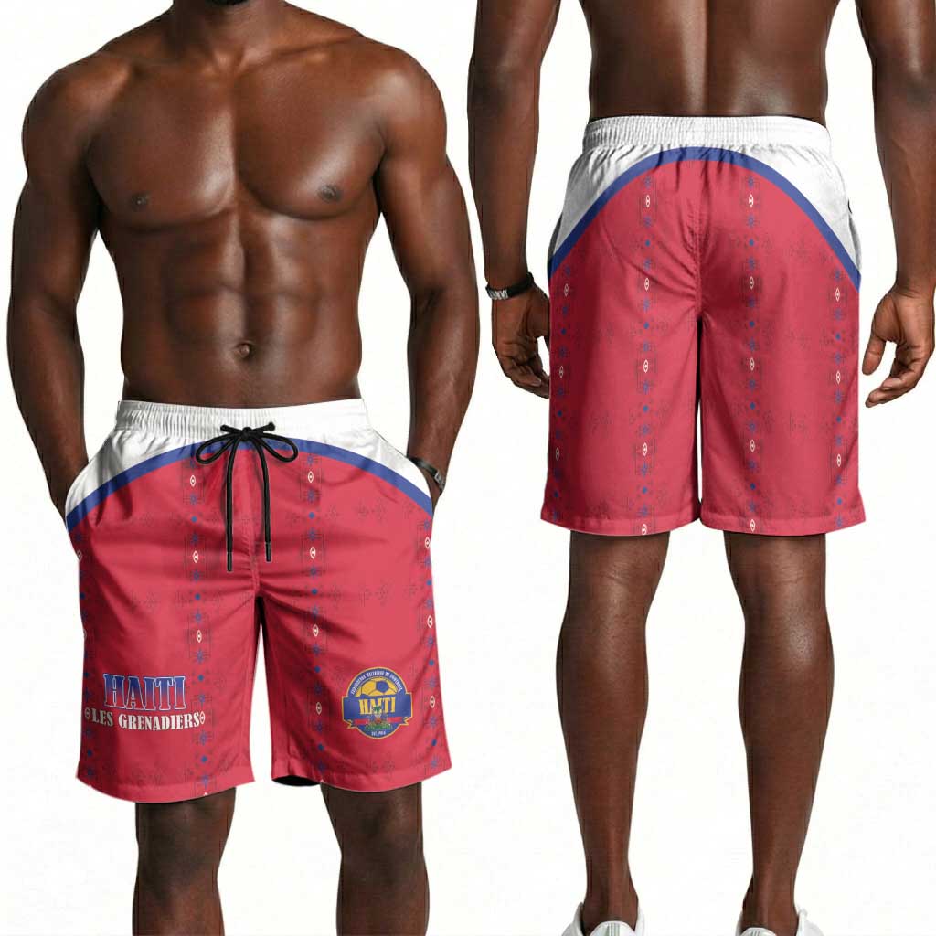 Afro-Haitians Football Pride Shorts for Men Les Grenadiers Veve Vodou Red Version - African Pride