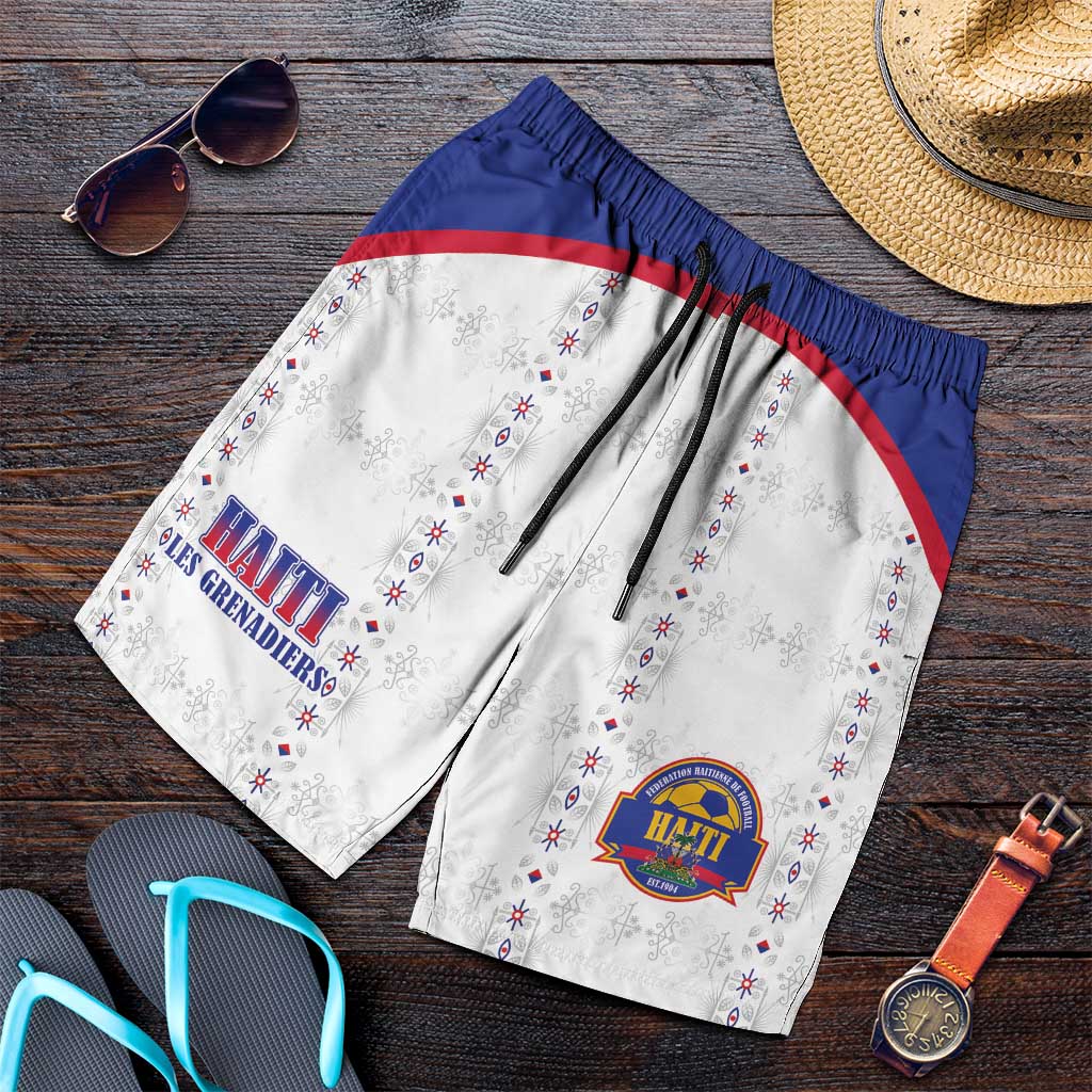 Afro-Haitians Football Pride Shorts for Men Les Grenadiers Veve Vodou White Version - African Pride