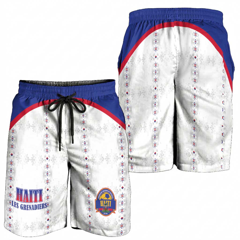 Afro-Haitians Football Pride Shorts for Men Les Grenadiers Veve Vodou White Version - African Pride
