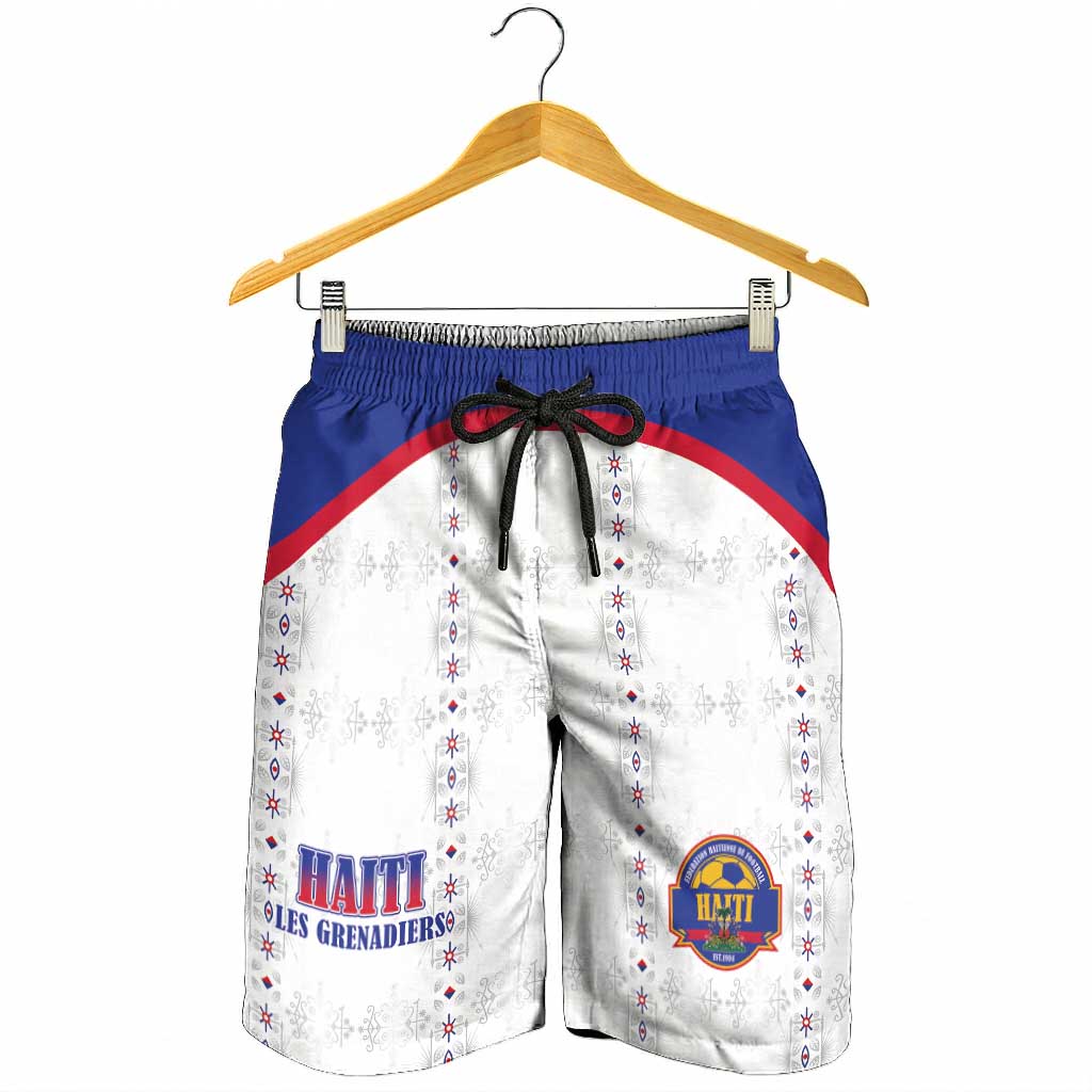 Afro-Haitians Football Pride Shorts for Men Les Grenadiers Veve Vodou White Version - African Pride