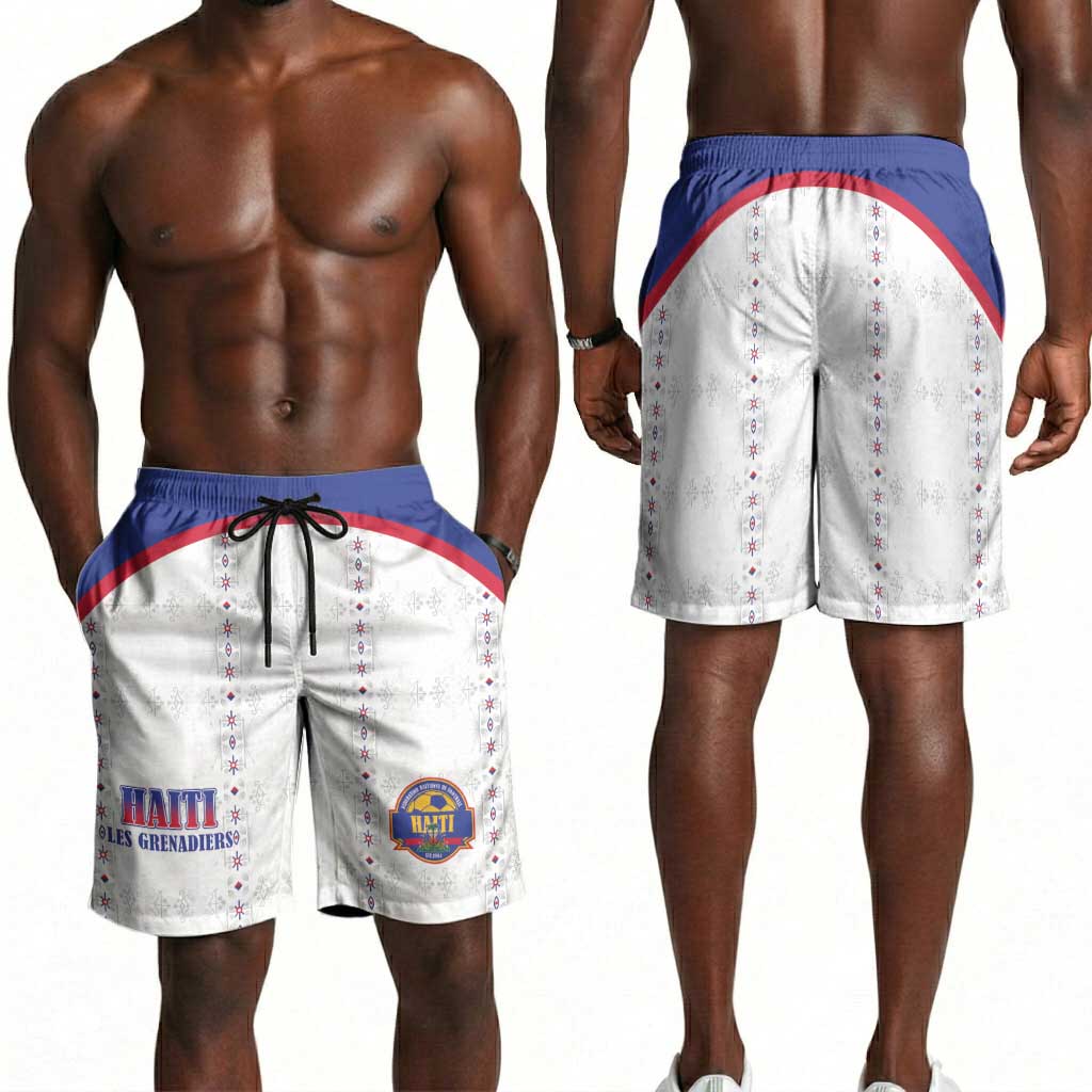 Afro-Haitians Football Pride Shorts for Men Les Grenadiers Veve Vodou White Version - African Pride