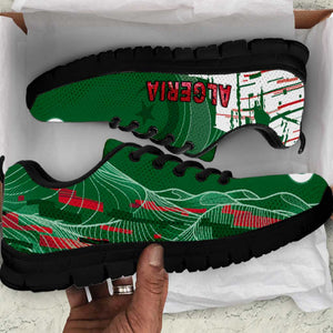 Algeria Football Sneakers Glitch Effect Desert Lines And Star Crescent