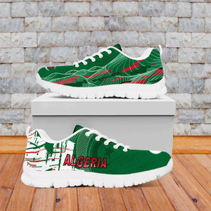 Algeria Football Sneakers Glitch Effect Desert Lines And Star Crescent