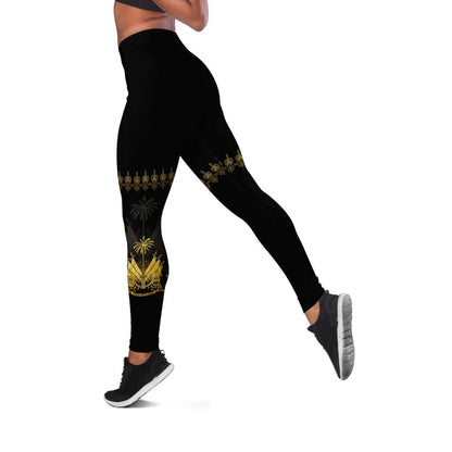 Ayiti 222nd Independence Day Anniversary Leggings Haiti Gold VeVe Pattern - African Pride