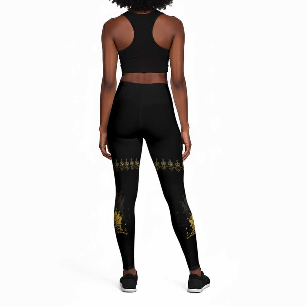 Ayiti 222nd Independence Day Anniversary Leggings Haiti Gold VeVe Pattern - African Pride
