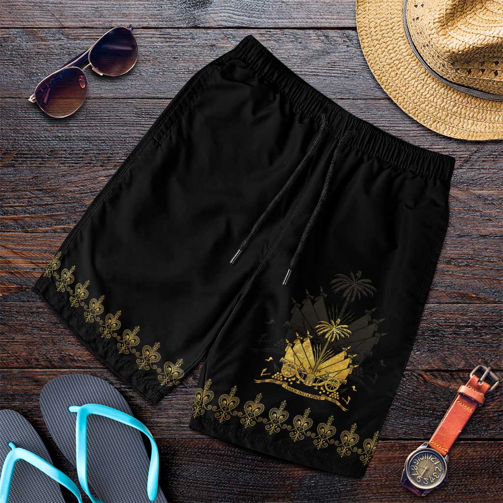 Ayiti 222nd Independence Day Anniversary Shorts for Men Haiti Gold VeVe Pattern - African Pride
