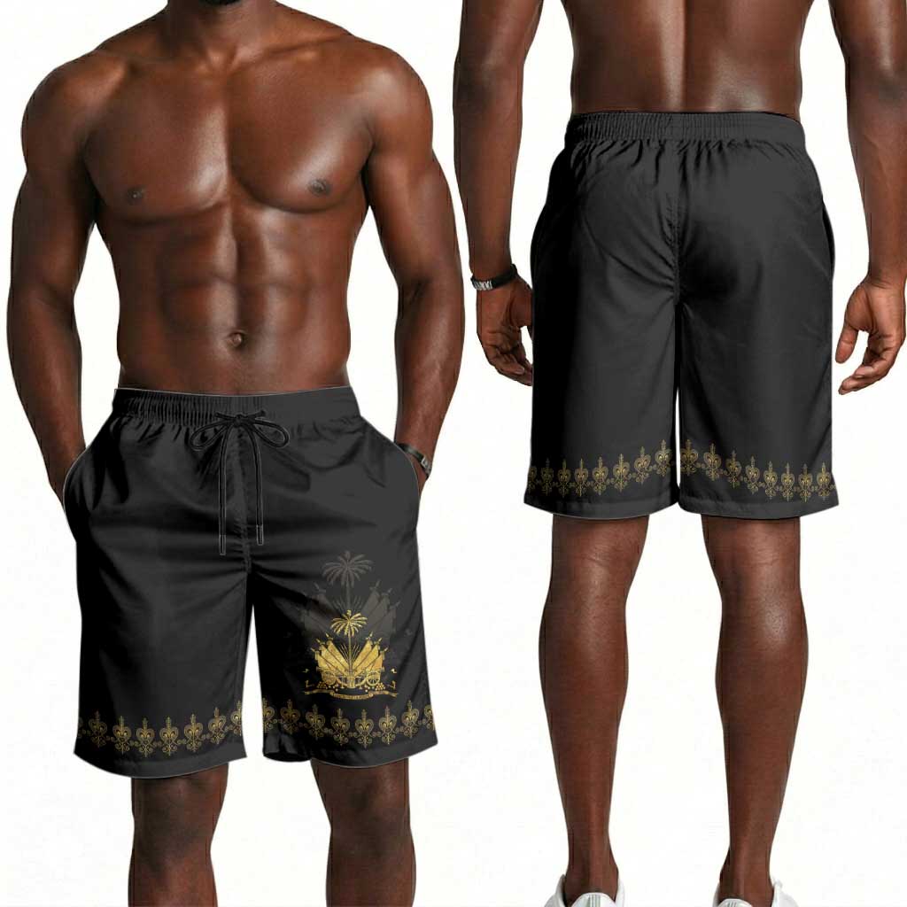 Ayiti 222nd Independence Day Anniversary Shorts for Men Haiti Gold VeVe Pattern - African Pride