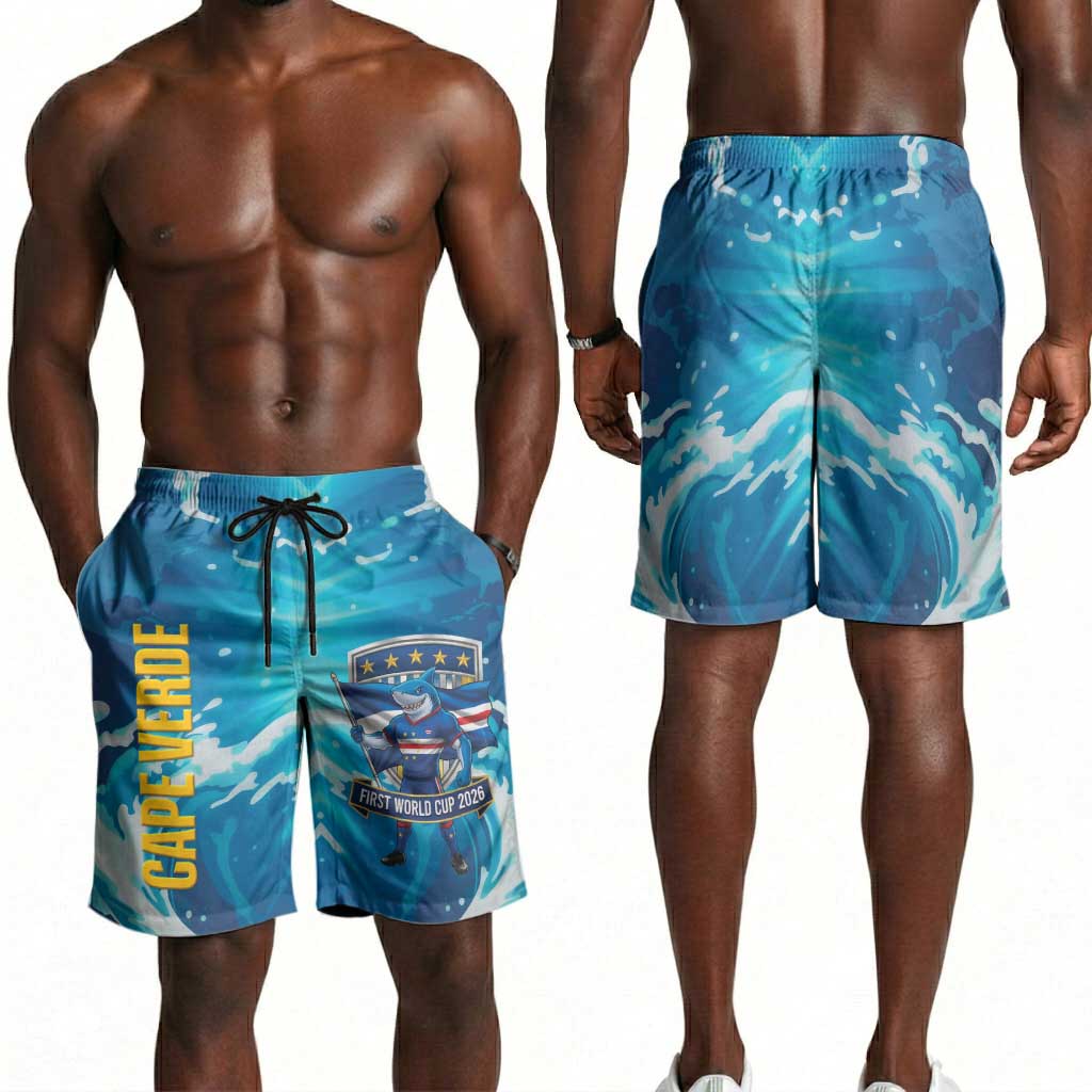 Blue Shark Cape Verde Football Shorts for Men First World Cup 2026 - African Pride