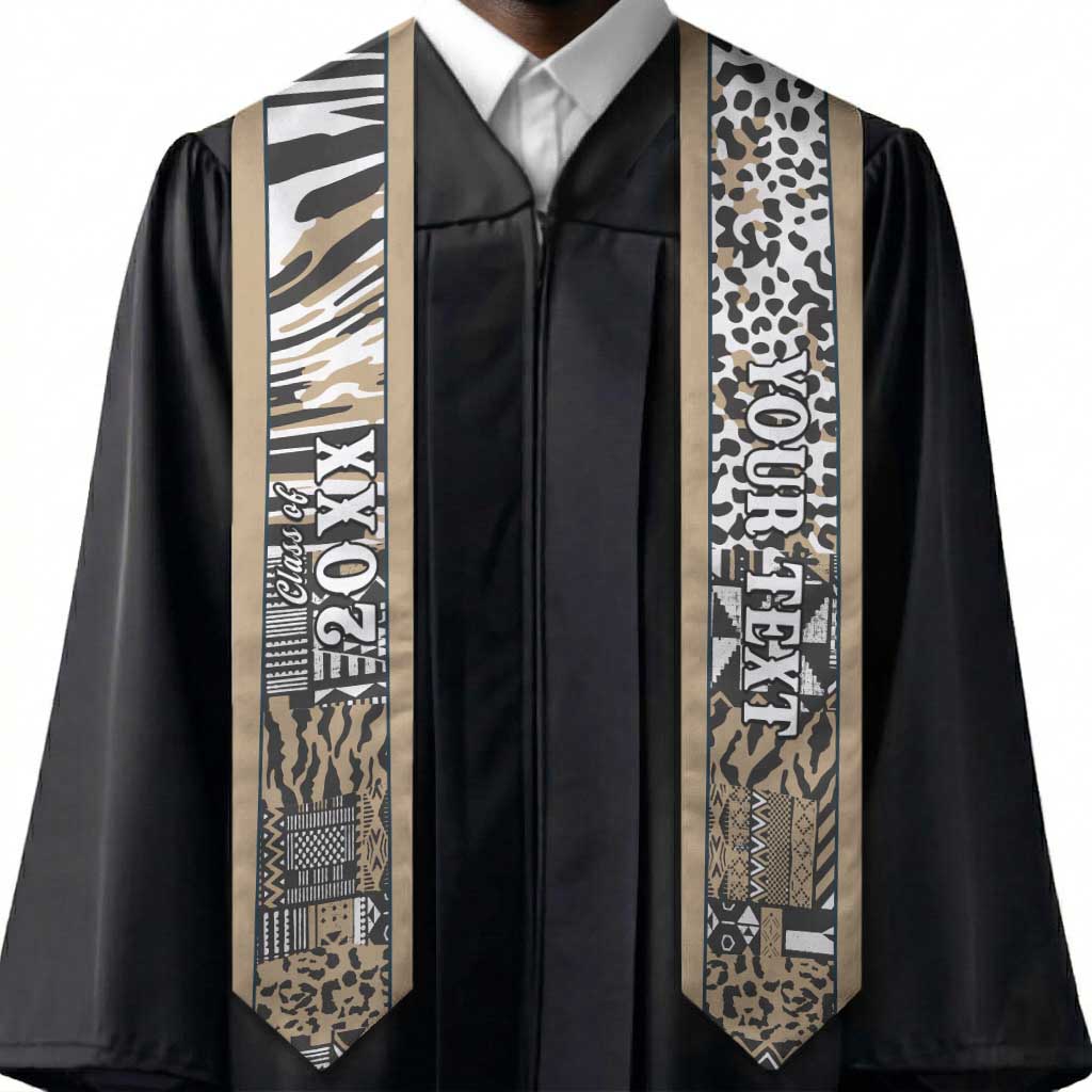 Custom African Tribal Pattern Mixed Leopard Skin Graduation Stole