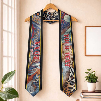 Custom African Wild Animal Skins Graduation Stole Unique Leopard Zebra And Snake Patterns
