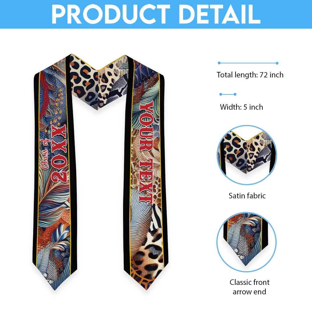 Custom African Wild Animal Skins Graduation Stole Unique Leopard Zebra And Snake Patterns