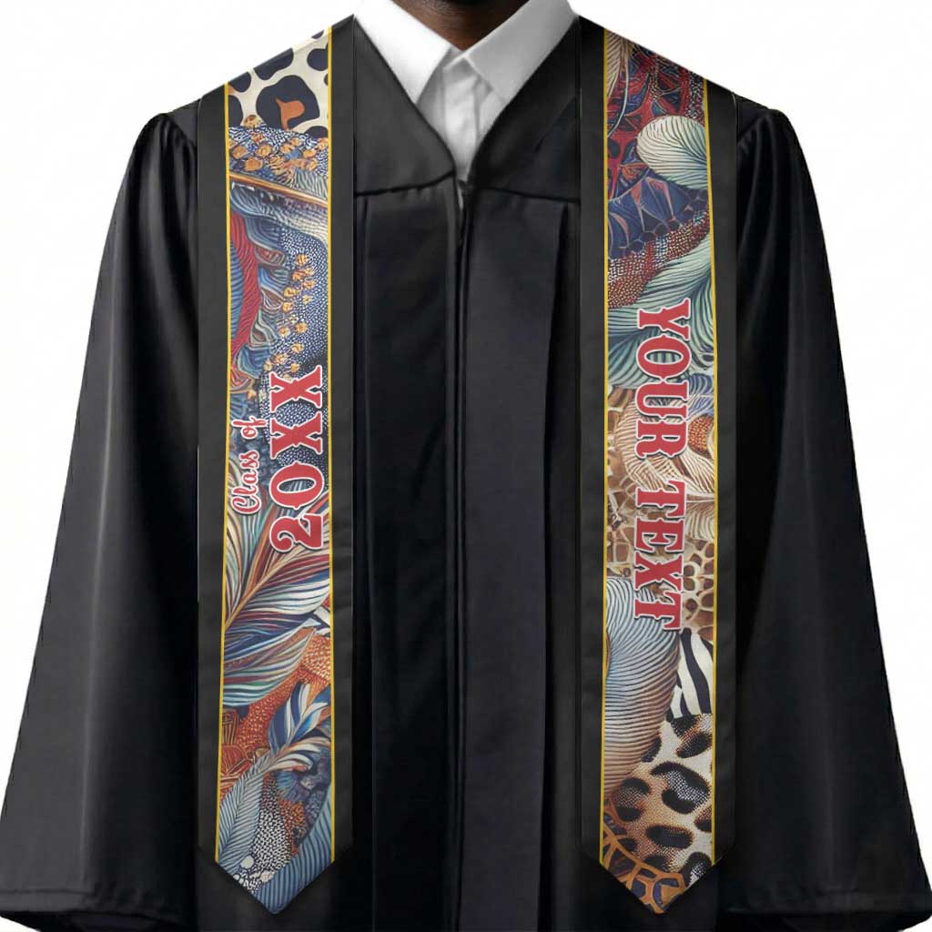 Custom African Wild Animal Skins Graduation Stole Unique Leopard Zebra And Snake Patterns