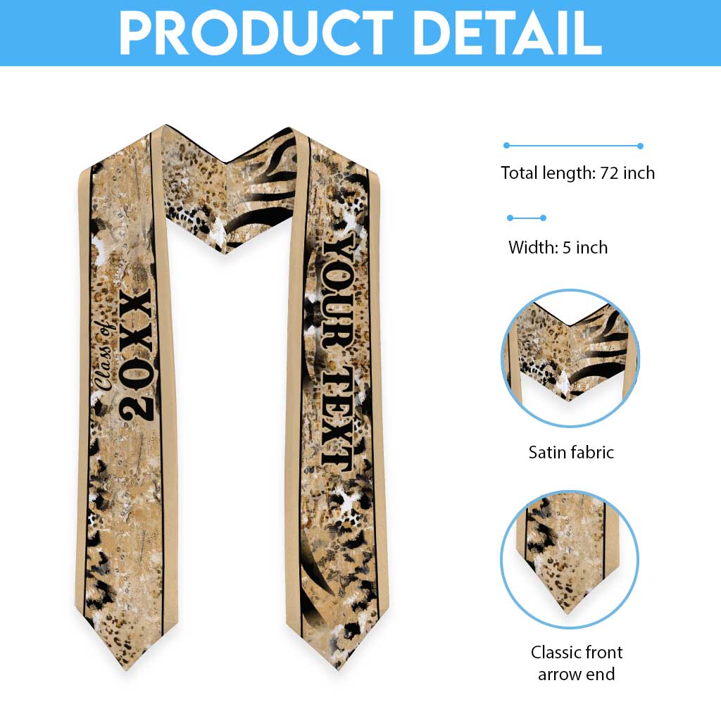 Custom African Wild Animal Skins Graduation Stole Zebra Tiger Leopard Mix Skin