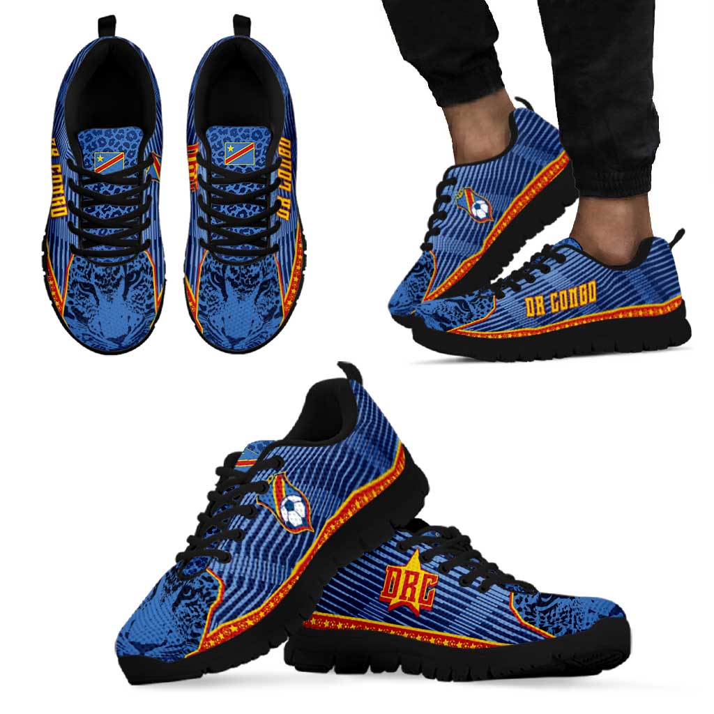 DR Congo Football Sneakers Leopard Jaguar Tribal Pattern With Flags