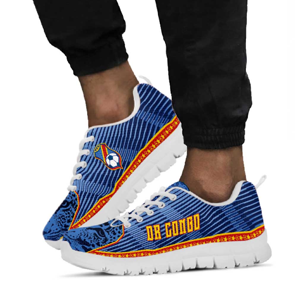 DR Congo Football Sneakers Leopard Jaguar Tribal Pattern With Flags