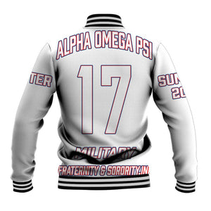 Alpha Omega Phi Custom Baseball Jacket Classic White Greek Fraternity