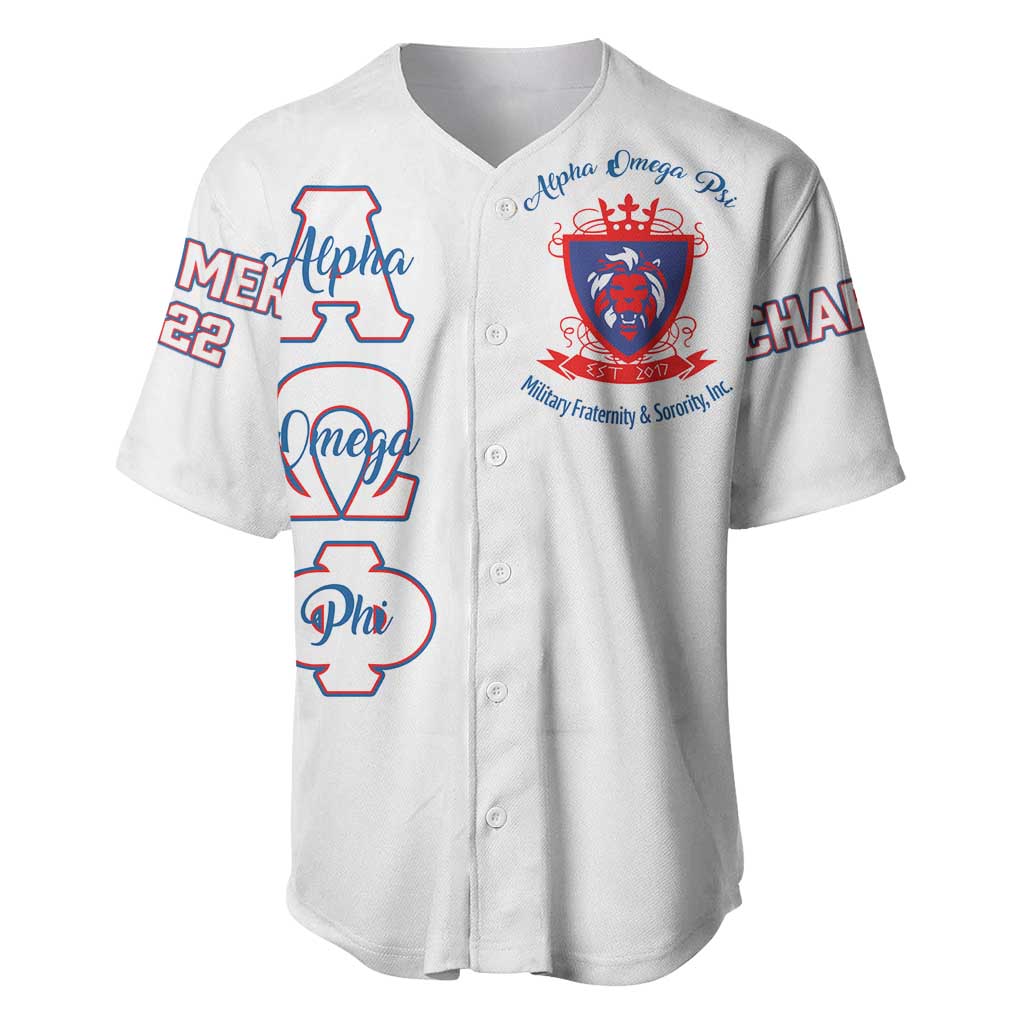 Alpha Omega Phi Custom Baseball Jersey Classic White Greek Fraternity