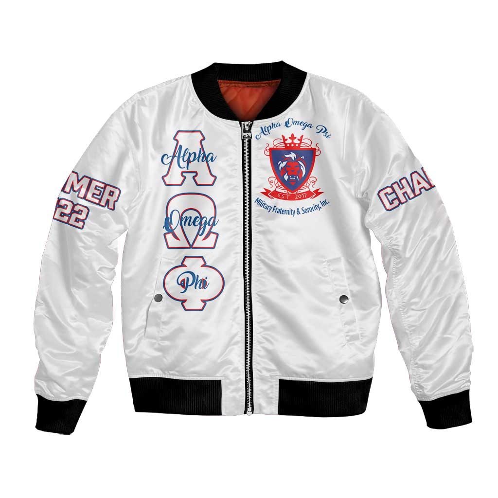 Alpha Omega Phi Custom Bomber Jacket Classic White Greek Fraternity