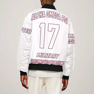 Alpha Omega Phi Custom Bomber Jacket Classic White Greek Fraternity